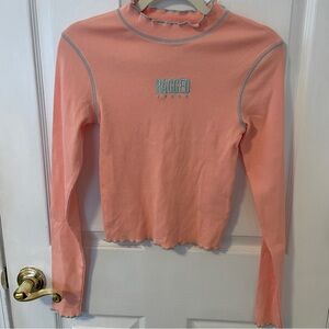 Ragged Jeans orange and blue y2k long sleeve top with embroidered logo small